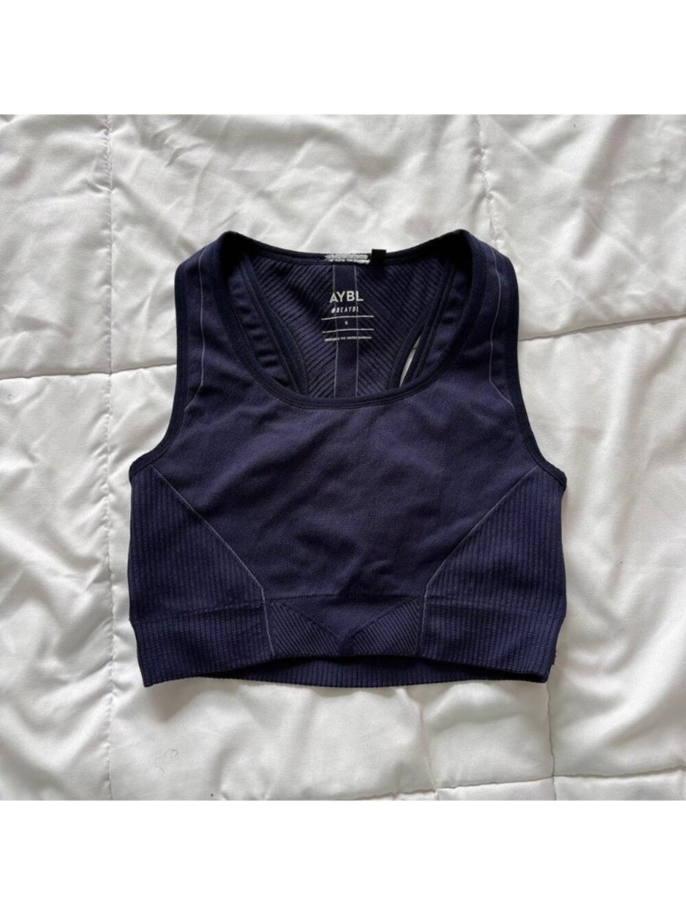 AYBL Balance V2 Seamless Sports Bra Navy Blue Racerback Cutout Activewear Small
